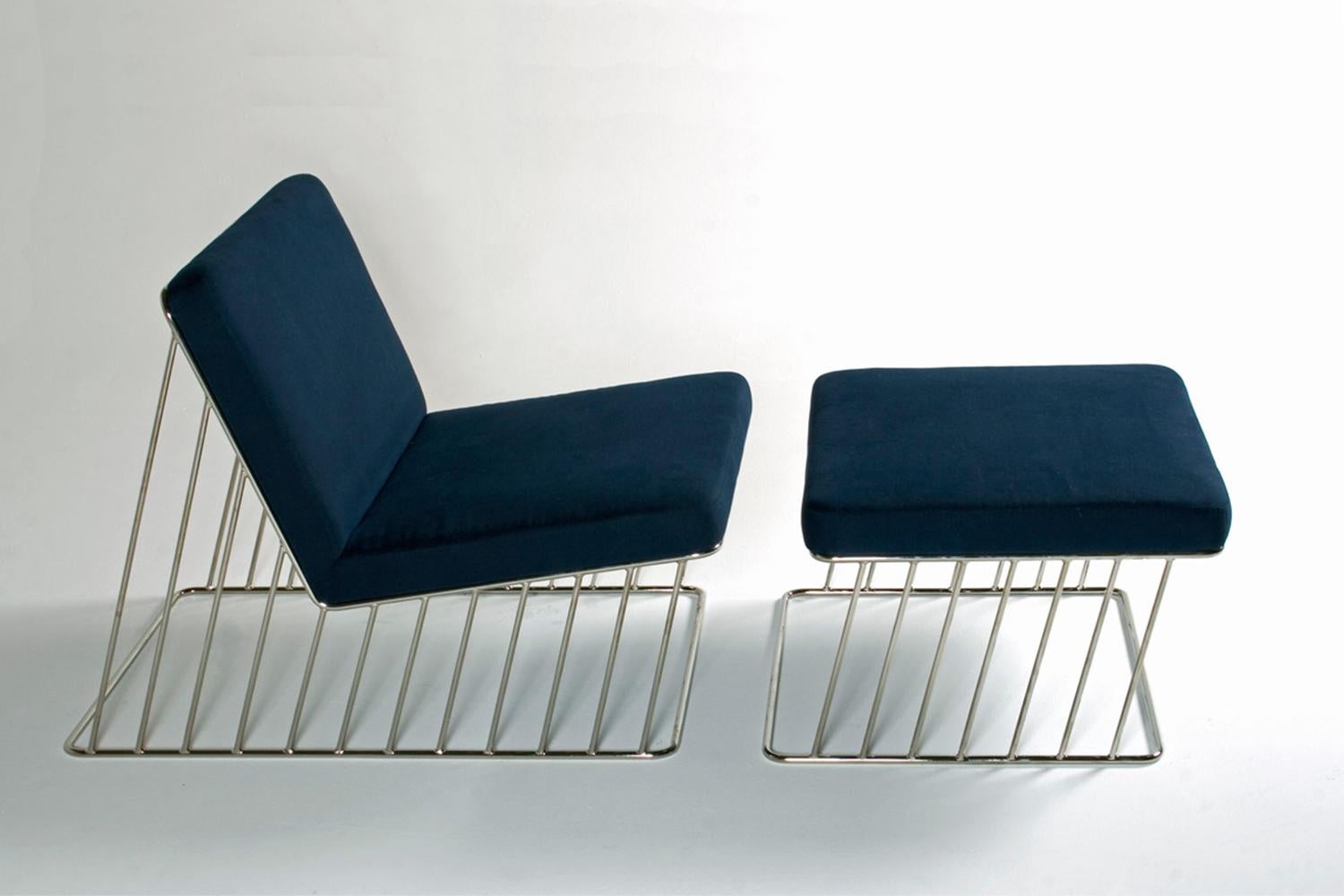 Modern Wired Italic Lounge Chair and Ottoman 'Outdoor' For Sale