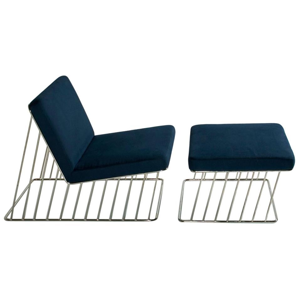 Wired Italic Lounge Chair and Ottoman 'Outdoor' For Sale