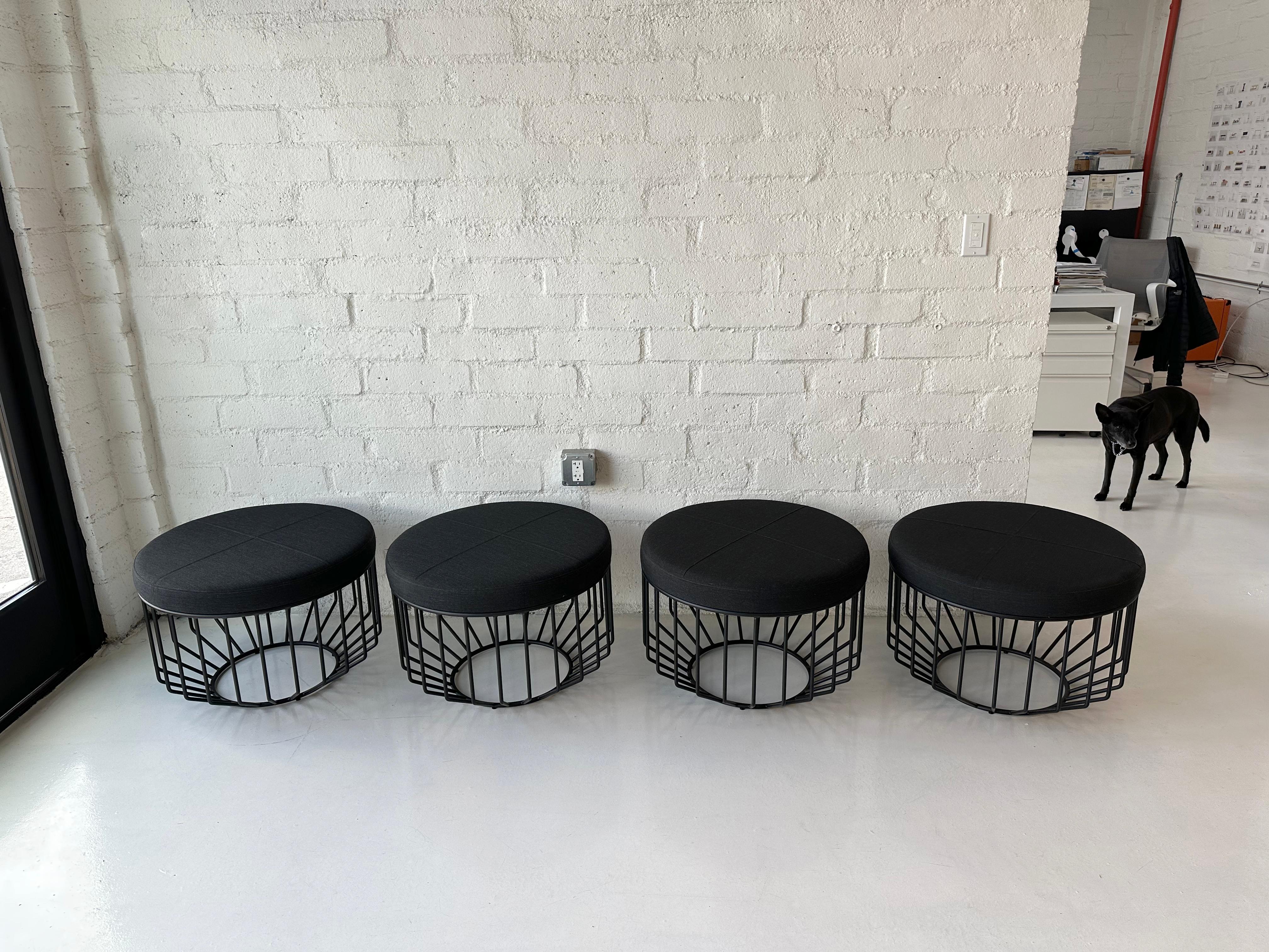 Contemporary Wired Ottoman, by Phase Design, Flat Black & Kvadrat Remix Fabric For Sale
