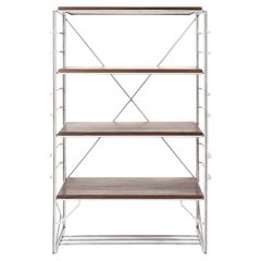 Wired Shelf, Solid Freestanding Display and Storage, in Stainless Steel, Walnut