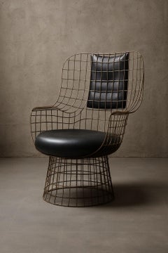 Poltrona Wireframe in bronzo e pelle di Marsica Fossati