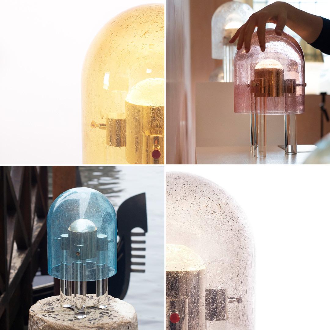 Kabellose italienische dimmbare Amber Murano Glas Space Age Gold Messing Tischlampe im Angebot 2