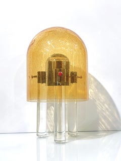 Wireless Italian Dimmable Amber Murano Glass Space Age Gold Brass Table Lamp