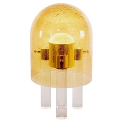 Wireless Italian Dimmable Amber Murano Glass Space Age Gold Brass Table Lamp