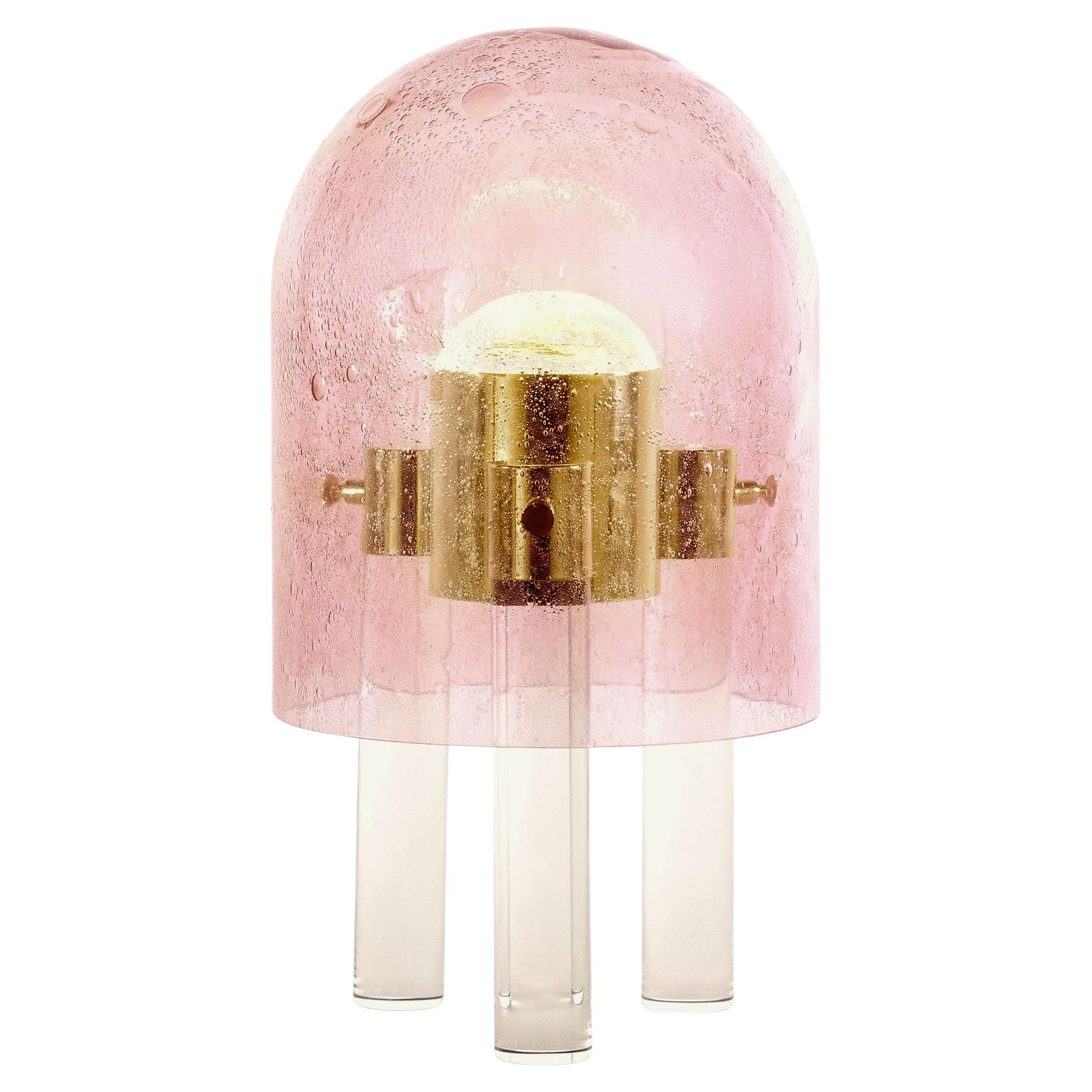Kabellose italienische dimmbare rosa Murano Glas Space Age Gold Messing Tischlampe