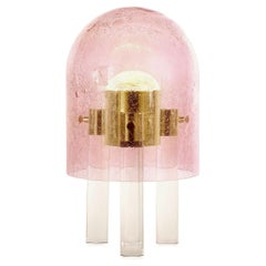 Wireless Italian Dimmable Pink Murano Glass Space Age Gold Brass Table Lamp