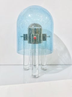 Wireless Italian Dimmable Sky Blue Murano Glass Space Age Gold Brass Table Lamp