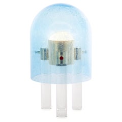 Kabellose italienische dimmbare himmelblaue Murano Glas Space Age Nickel Tischlampe