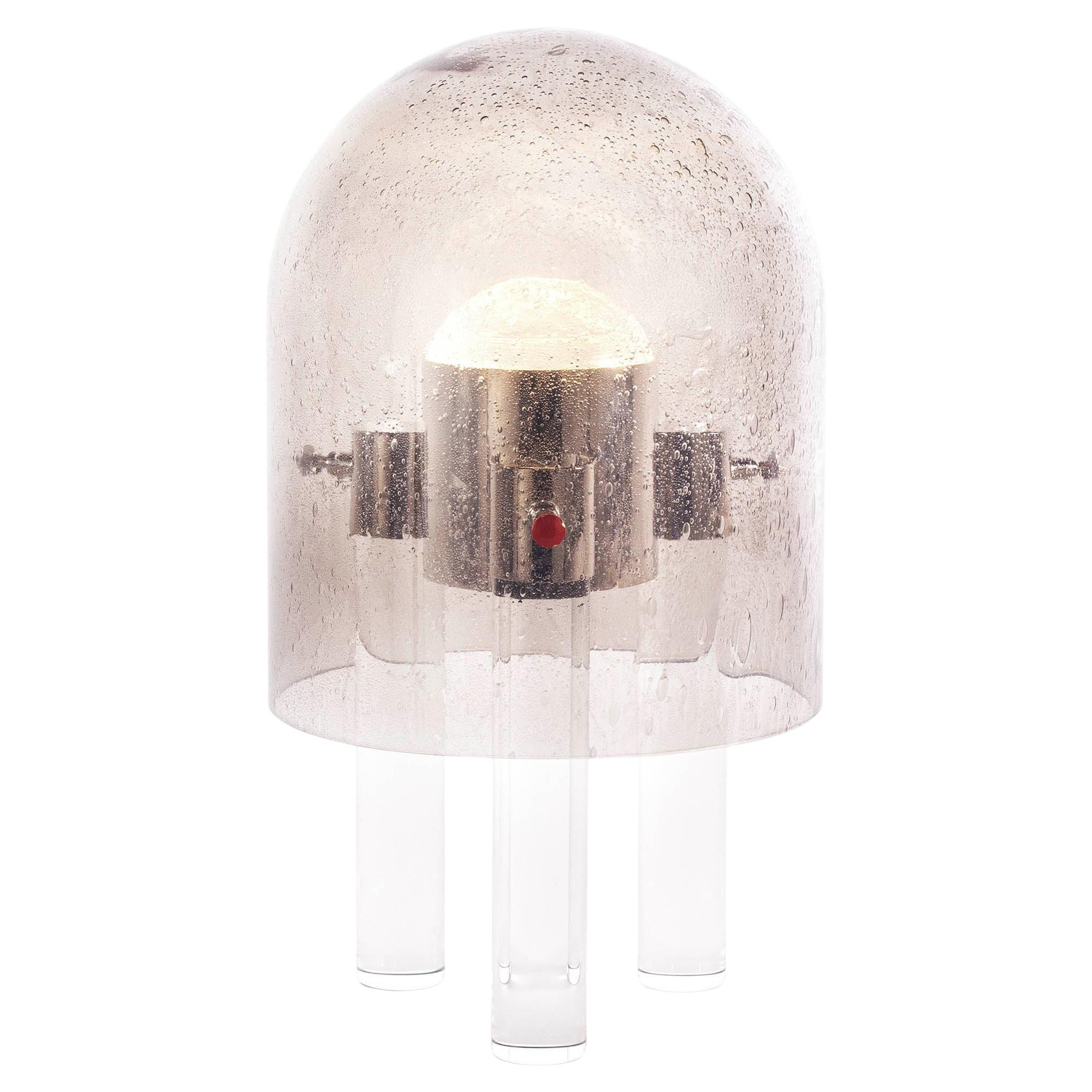 Lampada portatile senza fili in vetro di Murano fumé, dimmerabile, in nichel, dell'era dello spazio