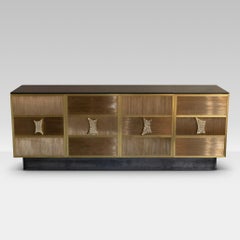 “Wires” Brass Cabinet by Flair Firenze with Fumé Glass Top