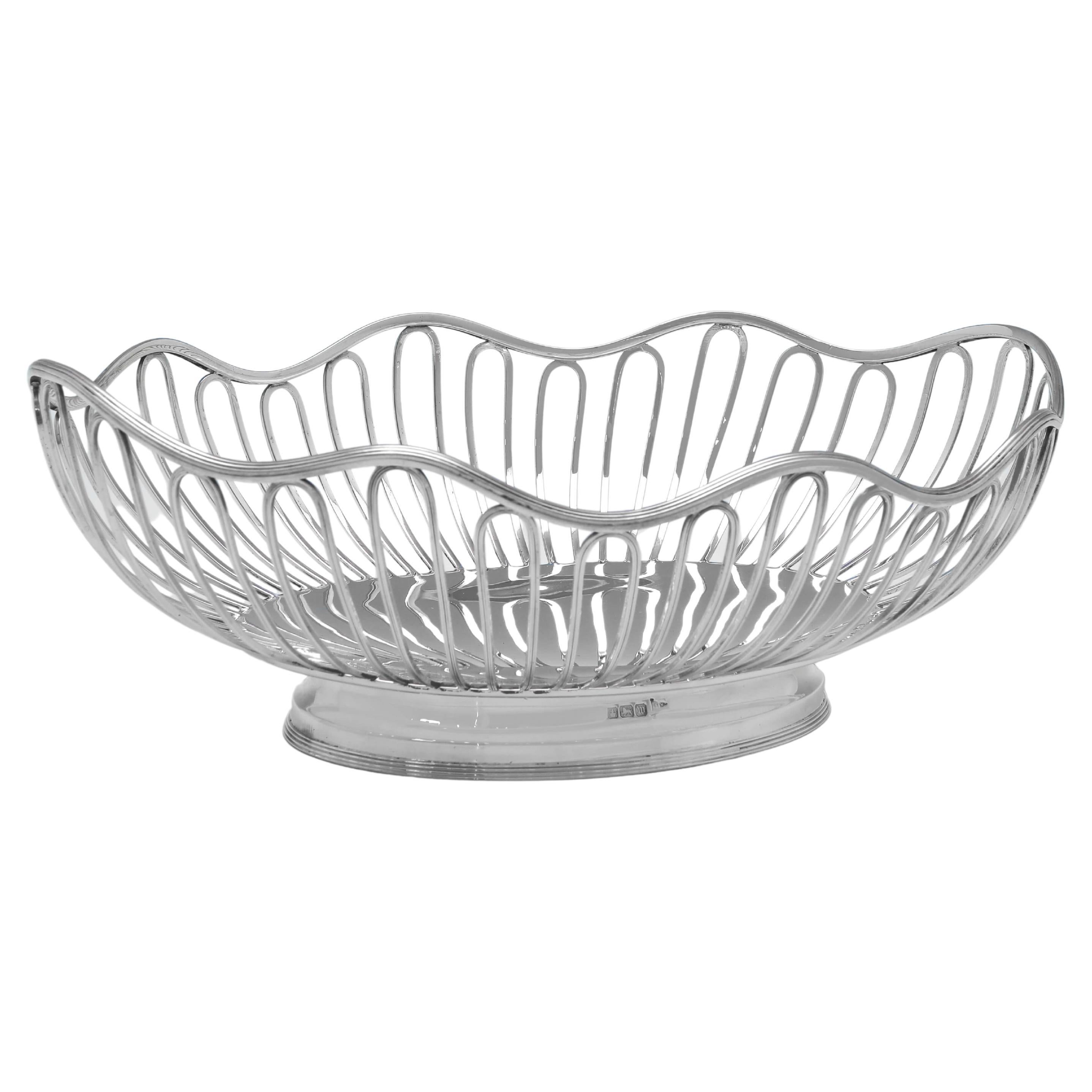 Wirework Antique English Silver Basket, Bread Basket, Sheffield, 1914