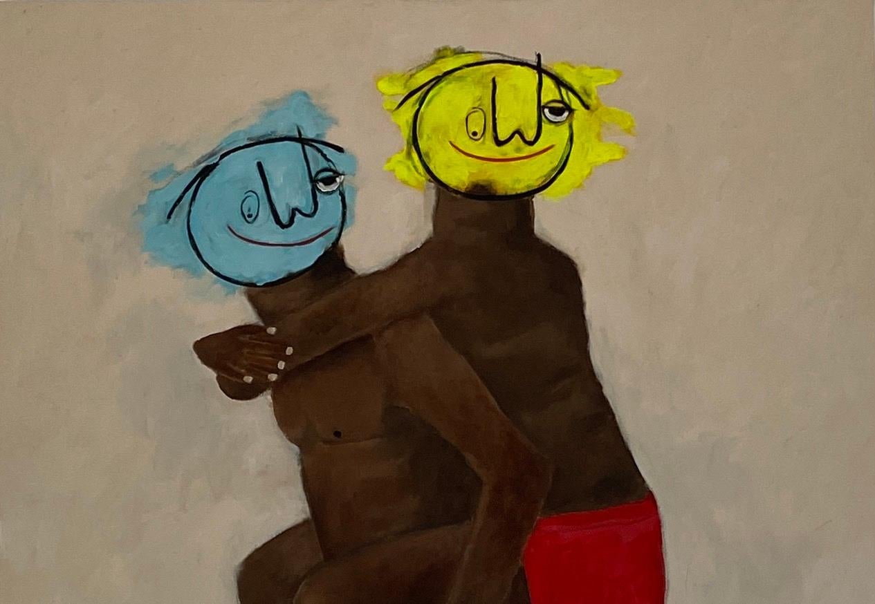 Burden of Love -21. Jahrhundert, Zeitgenössisch, Figurativ, Neo-Expressionismus, Funky – Painting von Wisdom Uche