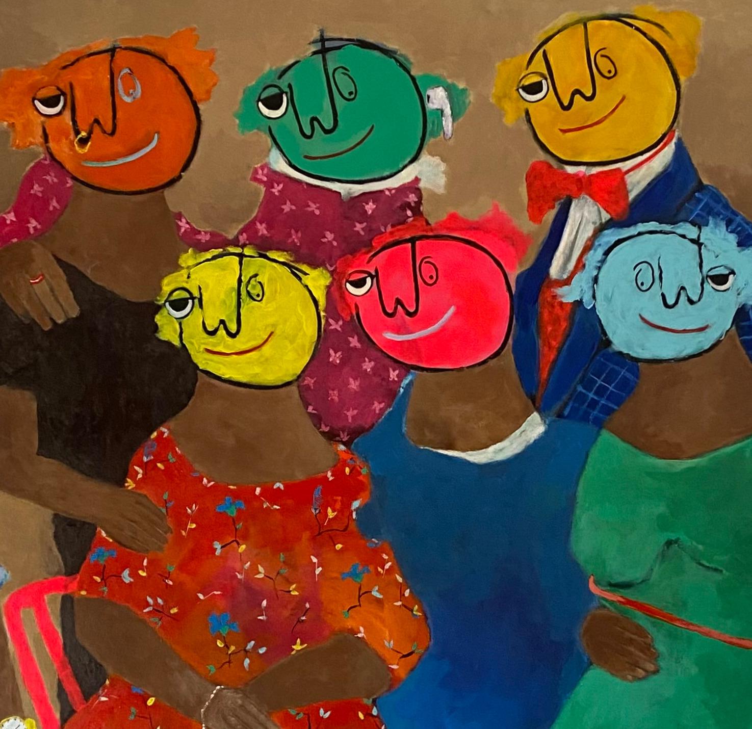 Potrait de famille II - Noir Figurative Painting par Wisdom Uche