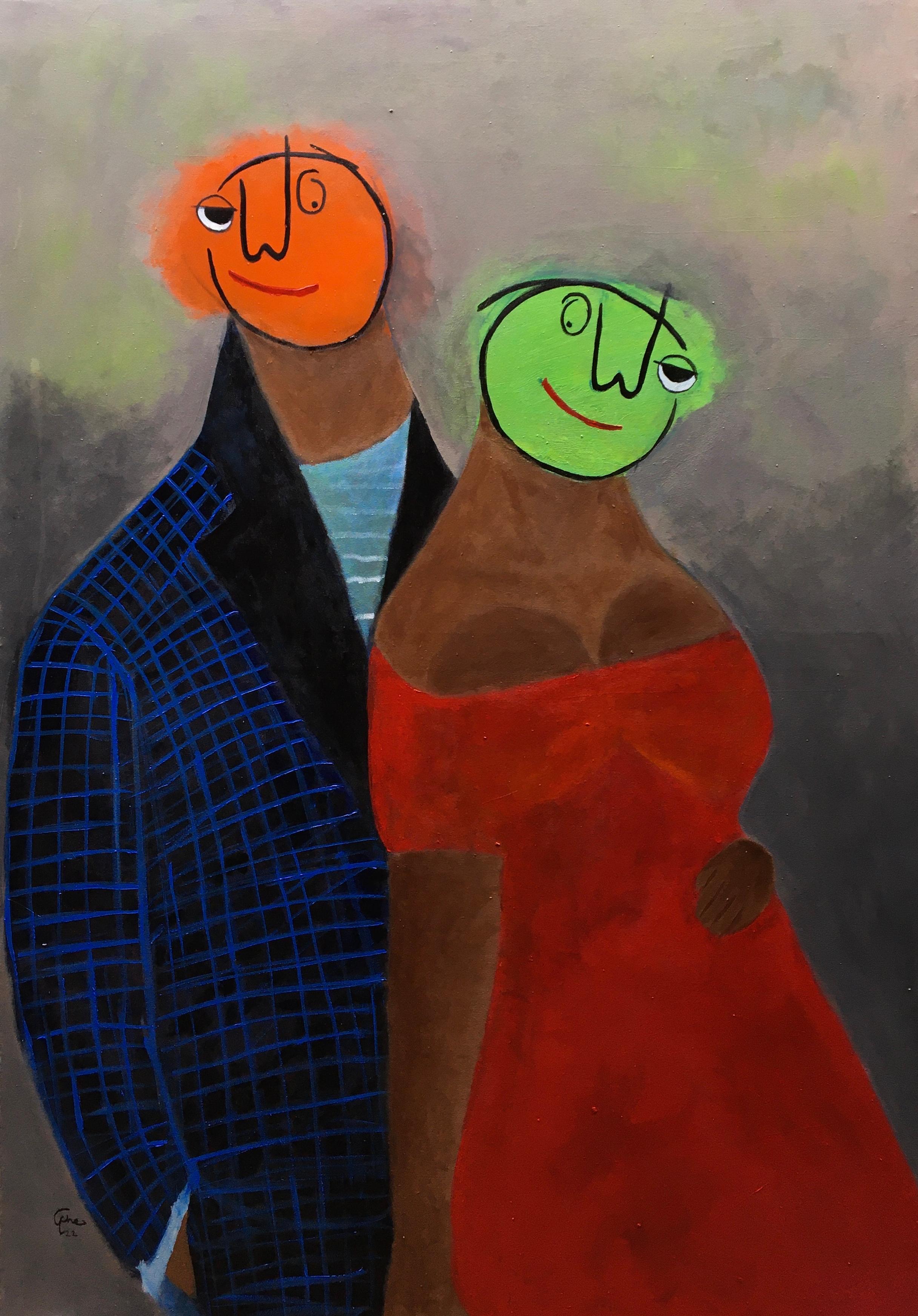Wisdom Uche Figurative Painting - Just The Two Of Us