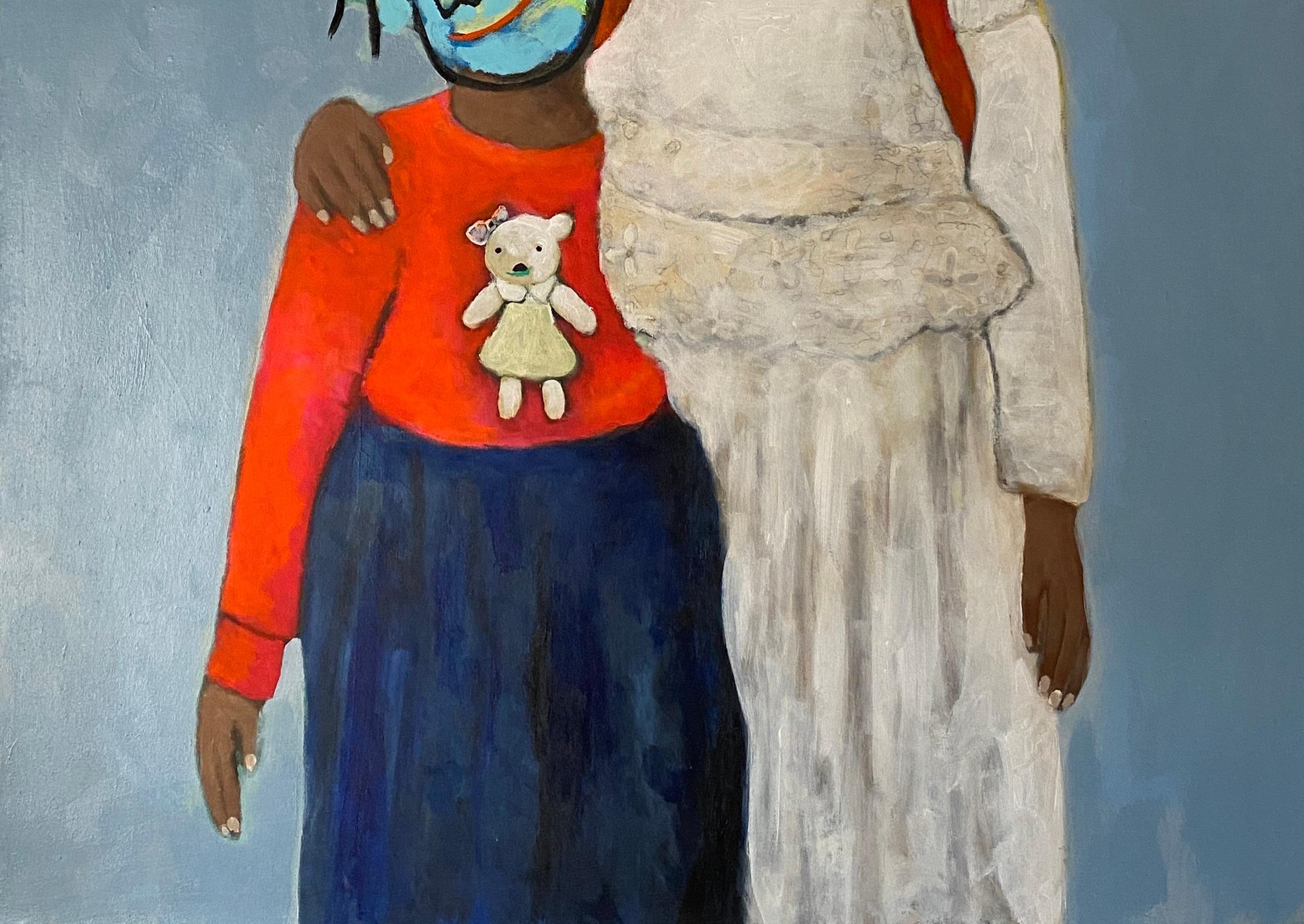 Nwanne (Geschwister) - 21. Jahrhundert, Zeitgenössisch, Figurativ, Neo-Expressionismus (Grau), Figurative Painting, von Wisdom Uche