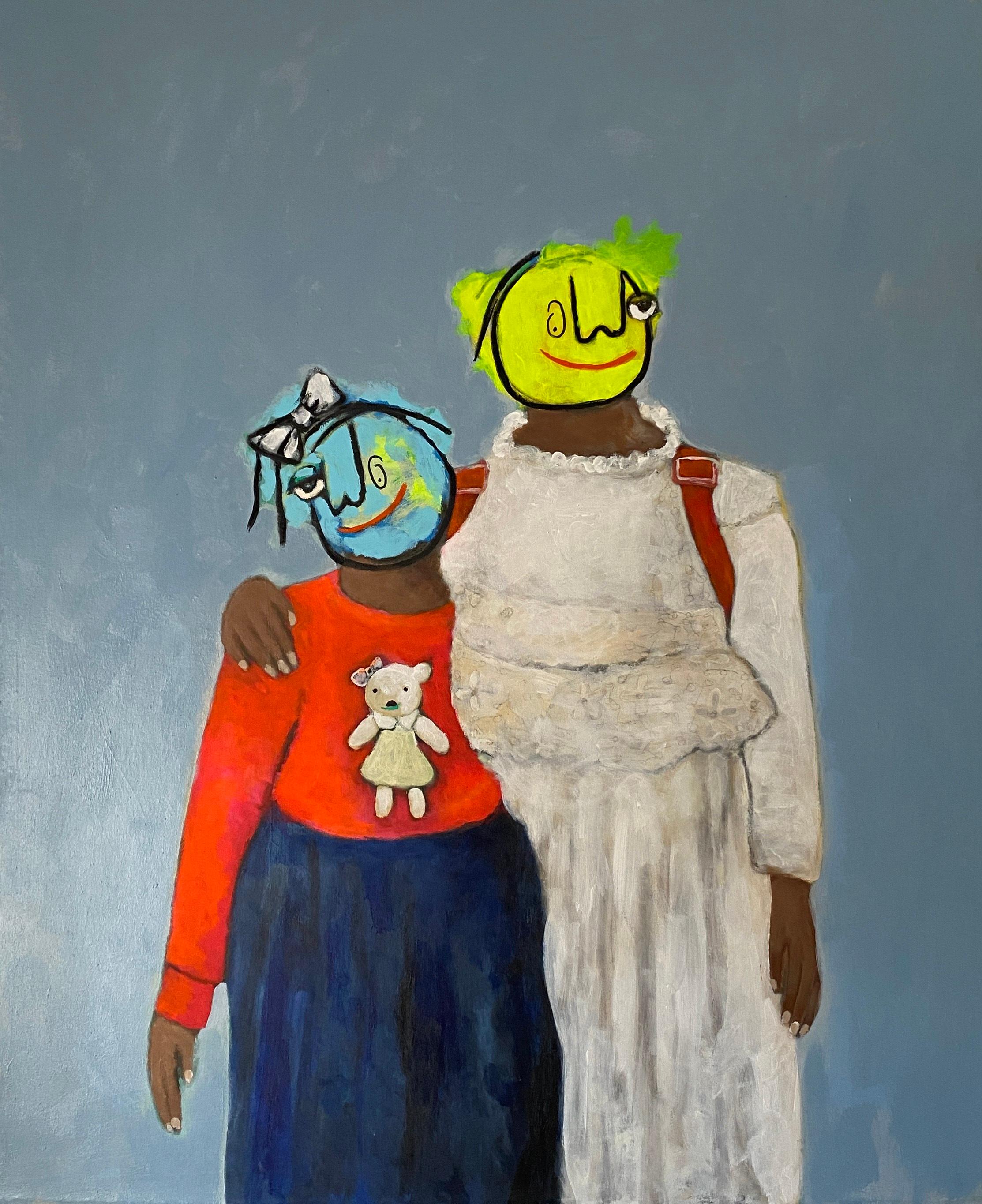 Wisdom Uche Figurative Painting – Nwanne (Geschwister) - 21. Jahrhundert, Zeitgenössisch, Figurativ, Neo-Expressionismus