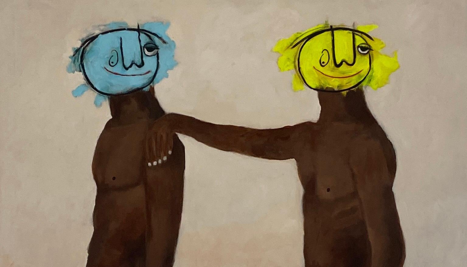 Right Hand Man -21. Jahrhundert, Zeitgenössisch, Figurativ, Neo-Expressionismus, Liebe – Painting von Wisdom Uche