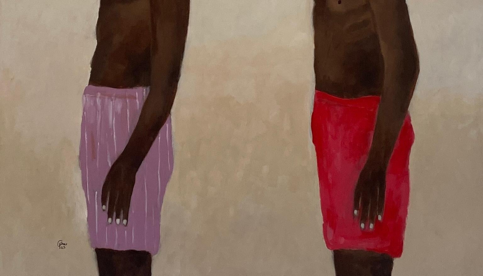 Right Hand Man -21. Jahrhundert, Zeitgenössisch, Figurativ, Neo-Expressionismus, Liebe (Braun), Figurative Painting, von Wisdom Uche