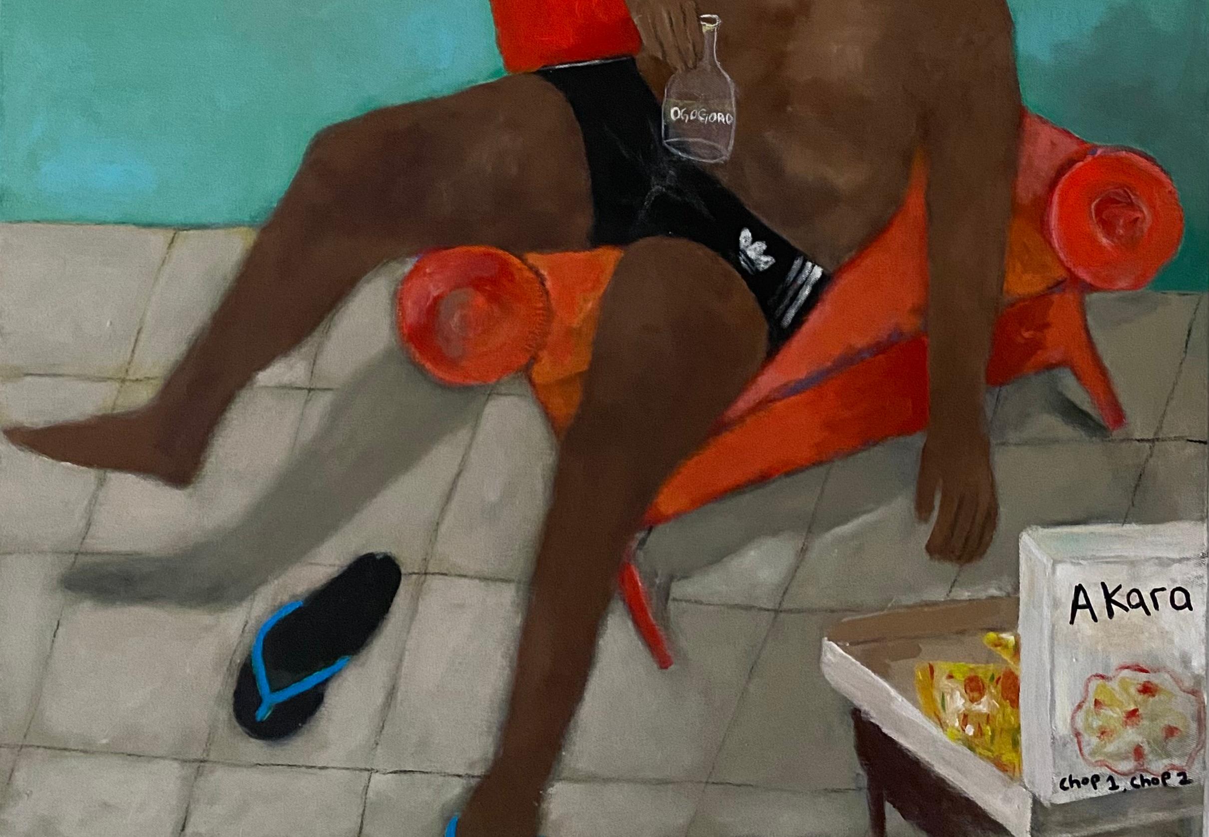 Abanico de pie - Siglo XXI, Contemporáneo, Figurativo, Neoexpresionismo, Hogar - Figurative Painting Gris de Wisdom Uche