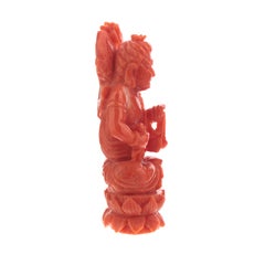 Sage Bouddhiste Sculpté Art Decoratif Asiatique Statue Sculpture Corail Rouge Naturel