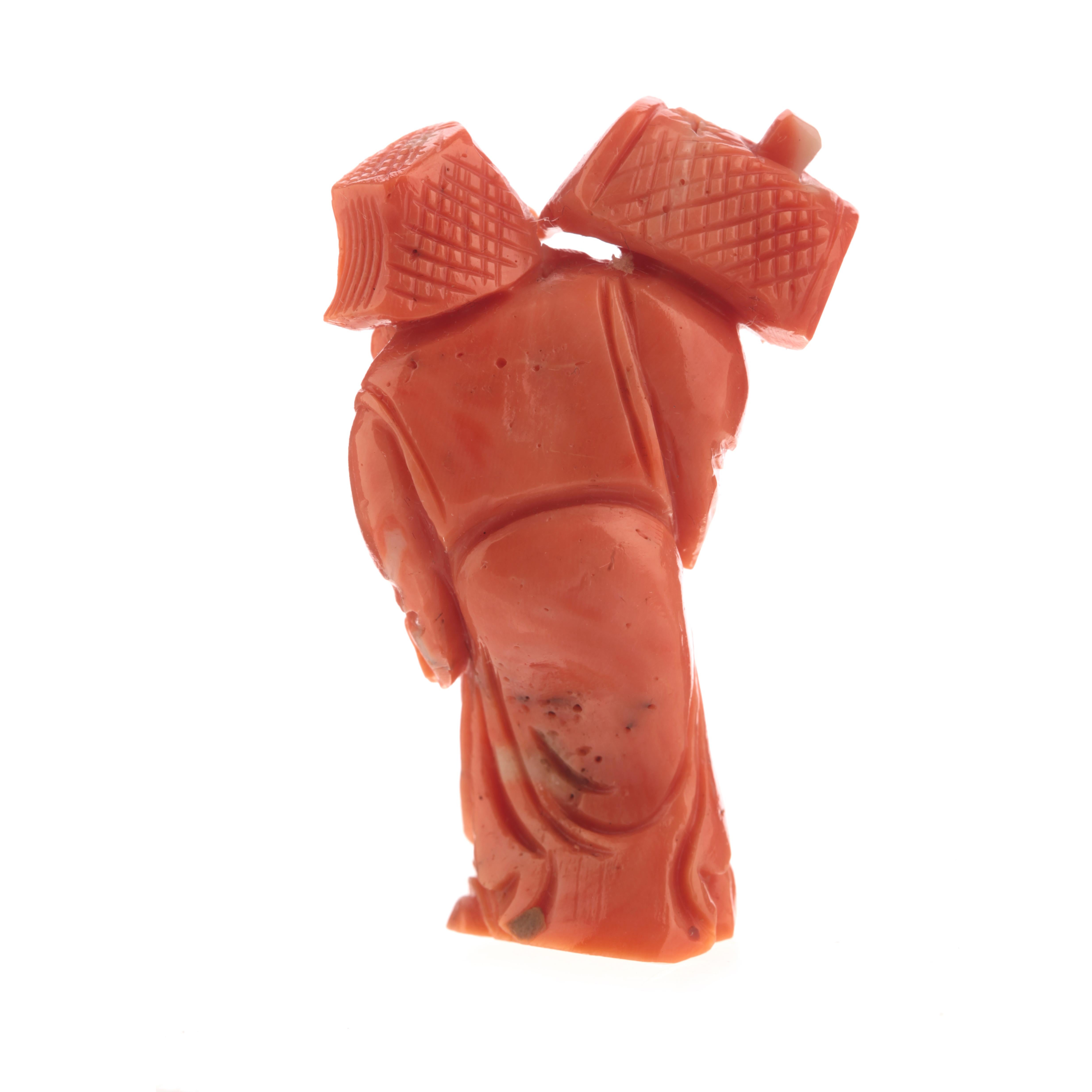 Chinese Export Wise Man Buddhist Carved Asian Decorative Art Statue Sculpture Natural Red Coral For Sale
