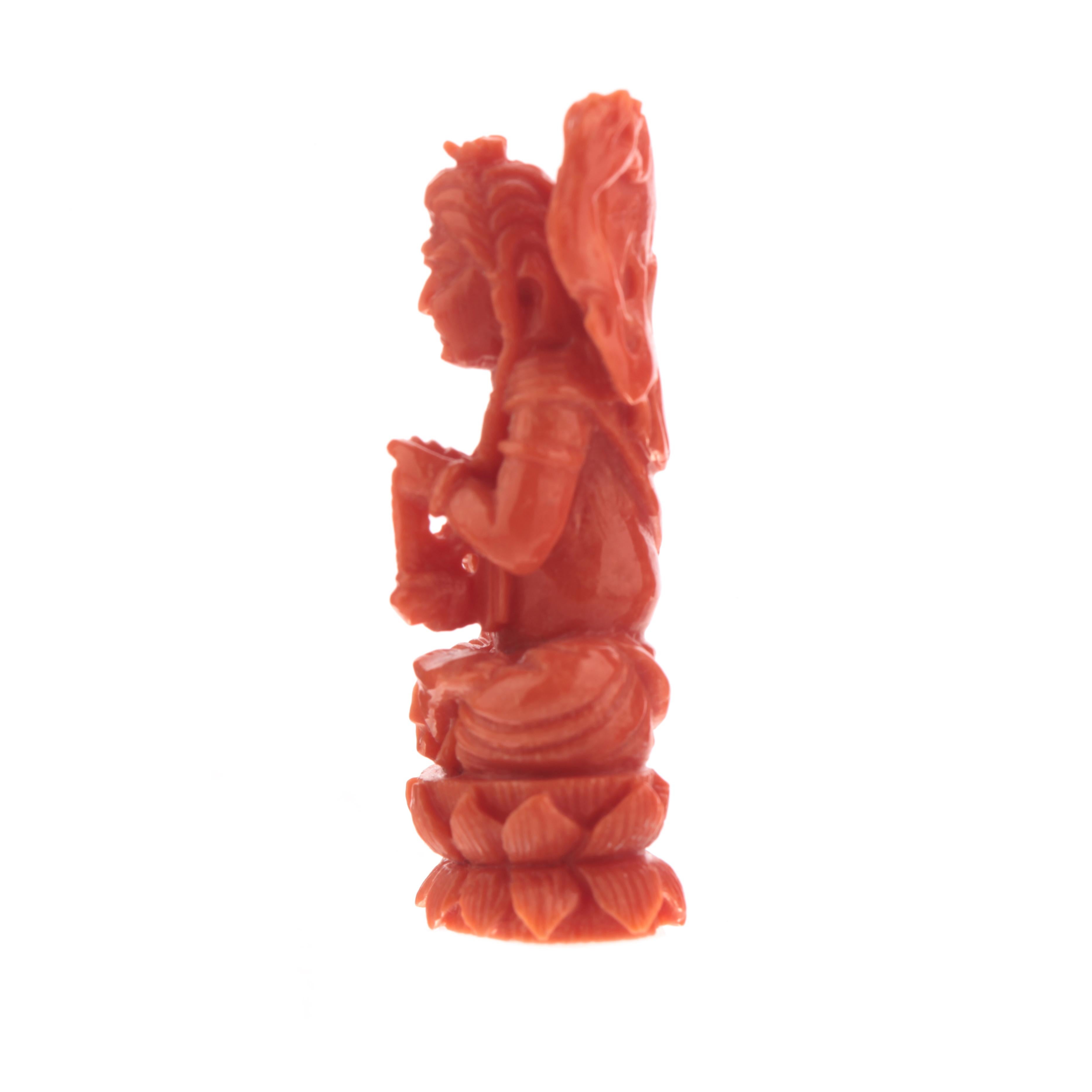 Chinese Export Wise Man Buddhist Carved Asian Decorative Art Statue Sculpture Natural Red Coral For Sale