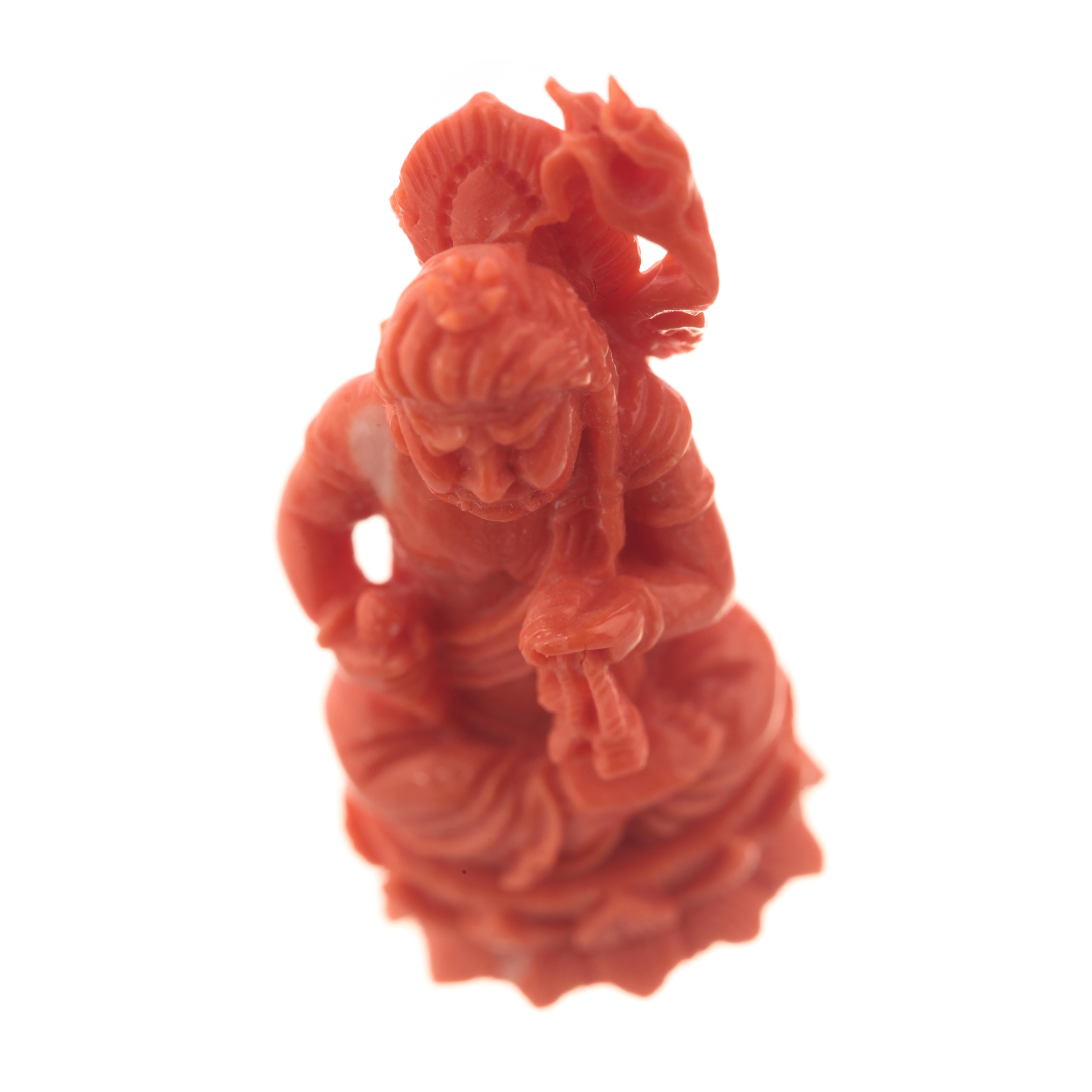 Chinese Wise Man Buddhist Carved Asian Decorative Art Statue Sculpture Natural Red Coral For Sale