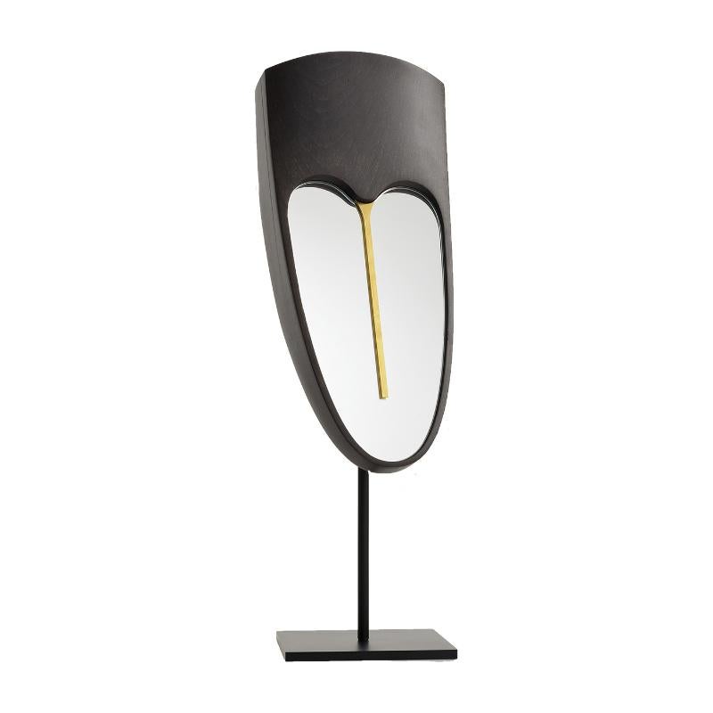 Wise mirror, Eze by Colé Italia with Lorenza Bozzoli
Dimensions: H.57 D.15 W.19 cm
Materials: High forehead mirror mask in solid beech wood wing stained with brass details;
black lacquered metal base

Also Available: Wise Mirror; Bikita, Haua