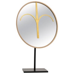 Wise Mirror Haua, Modern Tribal Mask and Mirror, Sculpture in solid beach wood