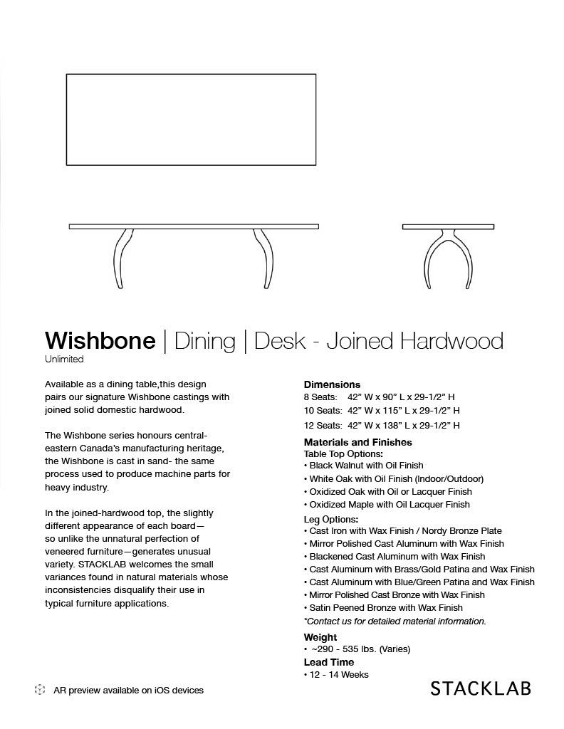 Stacklab Wishbone - 12 Seats,  Dining Table, Joined Hardwood with Cast-Metal For Sale 4