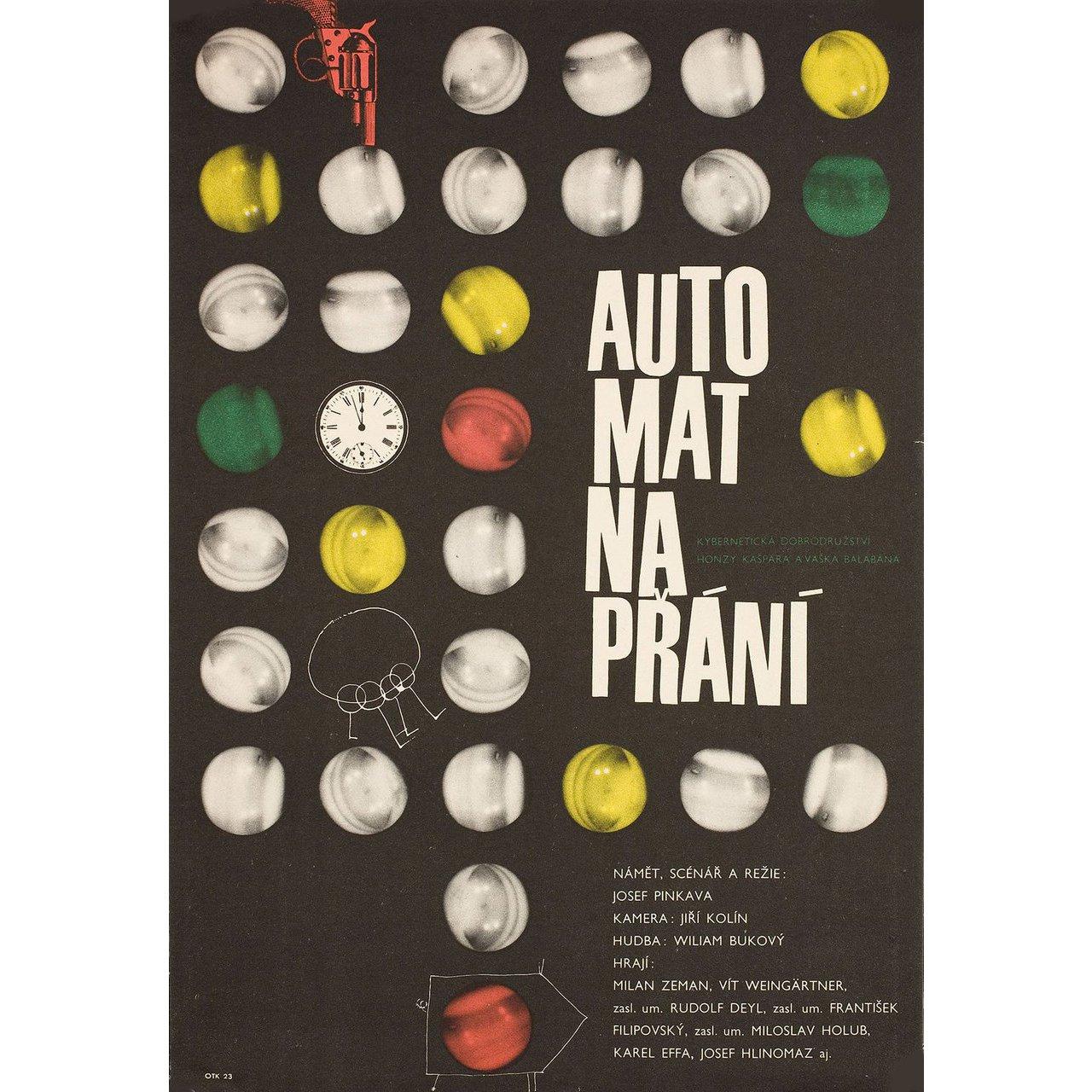 Original 1968 Czech A3 poster for the film Wishing Machine (Automat Na Prani) directed by Josef Pinkava with Vit Weingartner / Milan Zeman / Frantisek Filipovsky / Josef Hlinomaz. Fine condition, rolled. Please note: the size is stated in inches and