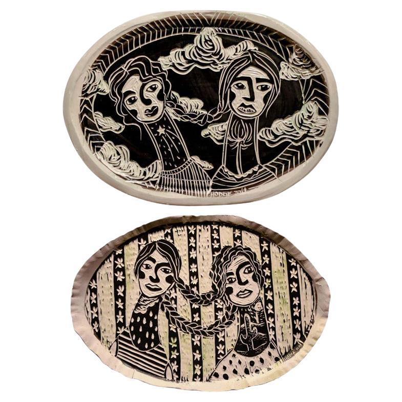 Wishing Wanders and Rain or Shine, Diptych, Carved Porcelain Wall Sculpture