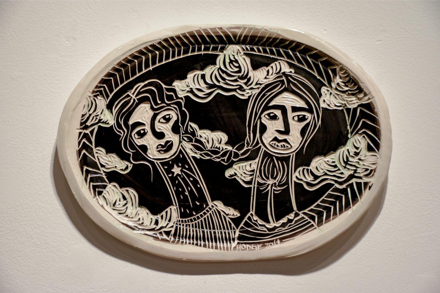 Wishing Wanders 
Carved porcelain
9.5 inches x 13.5 inches x 0.75 inch
Unique

Her poetic porcelain plates examine and reimagine the history of art in a way that values women, not only in body, but in wholeness, power, and love. Focusing on the