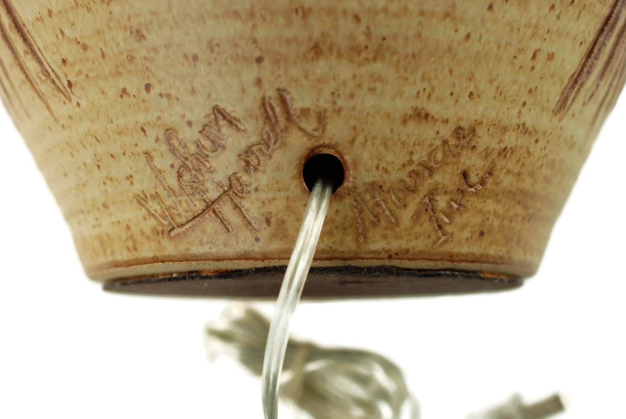 Ceramic Wishon-Harrell Stoneware Table Lamp with Hand Carved Wheat Motif For Sale