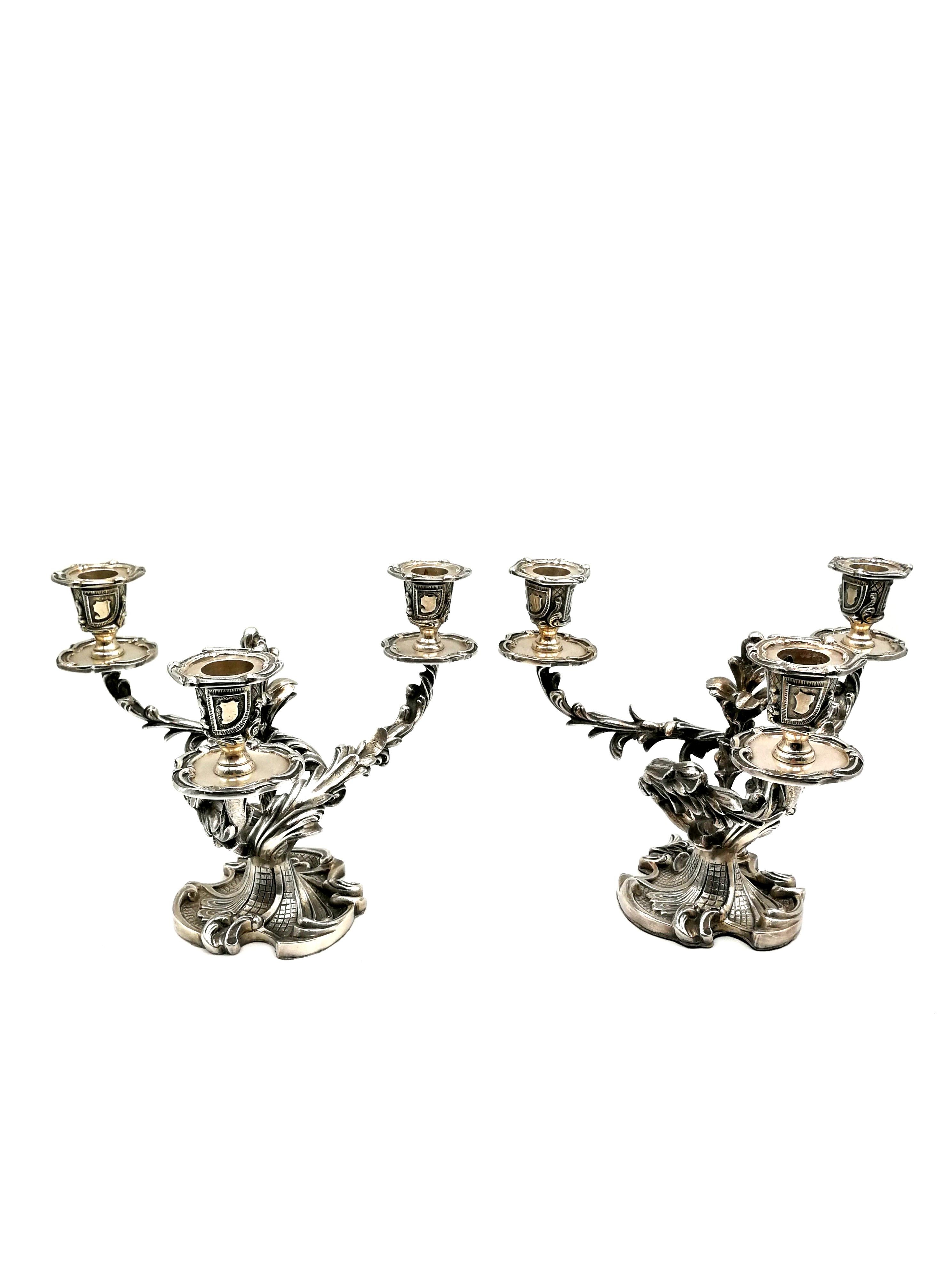 Louis XV Wiskeman Pair of Rococo Silver Plated Candelabra