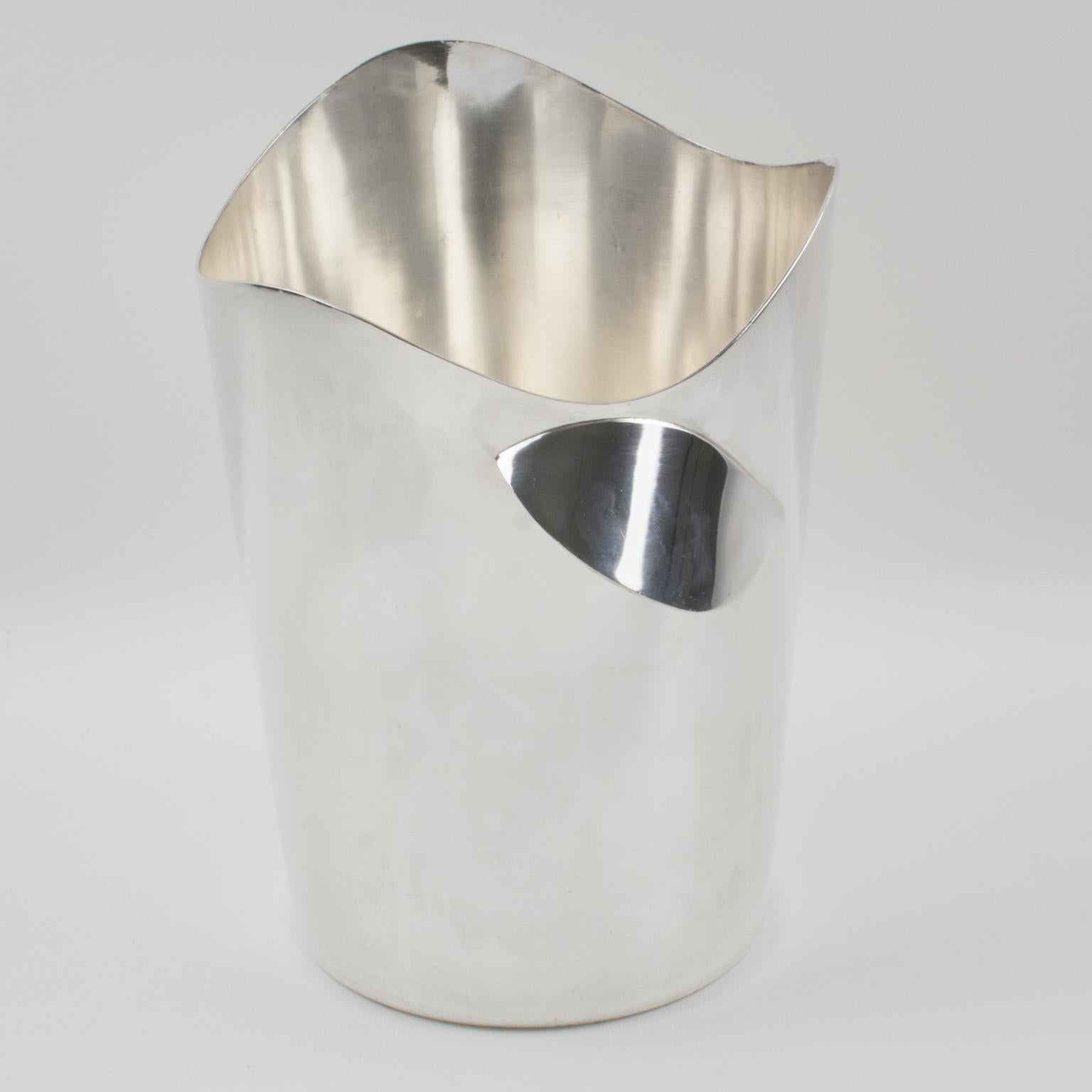 Late 20th Century Wiskemann Modernist Silver Plate Champagne Ice Bucket Wine Cooler For Sale