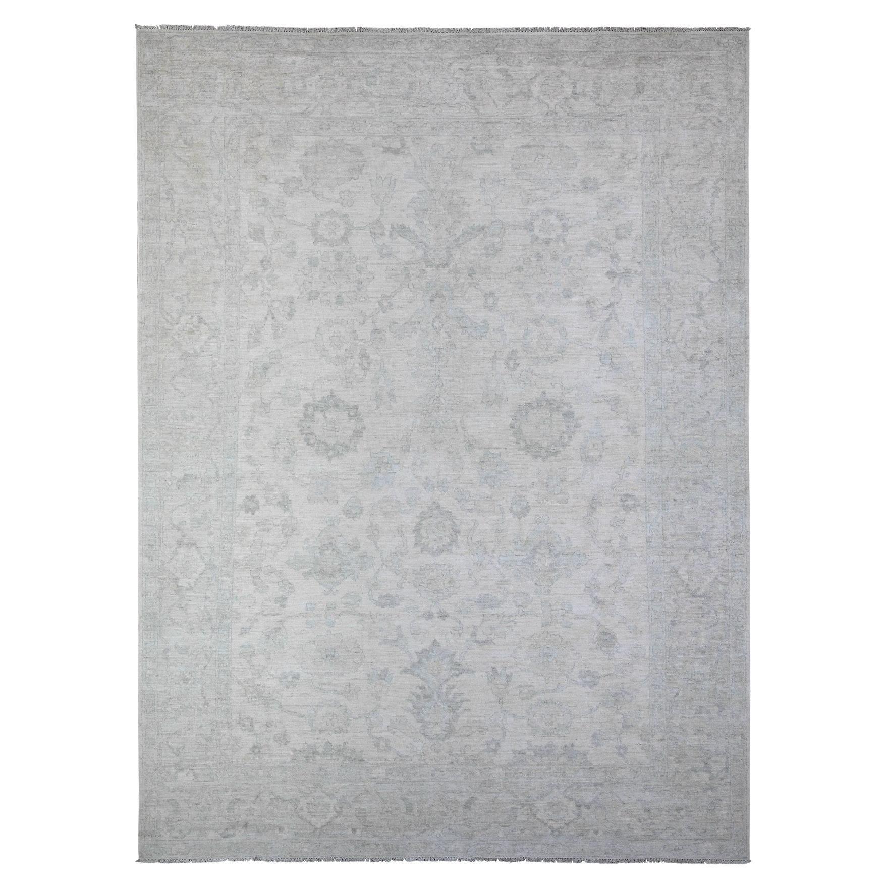 Wisp White Natural Wool White Wash Peshawar Hand Knotted Oriental Rug 8'8"x11'7"