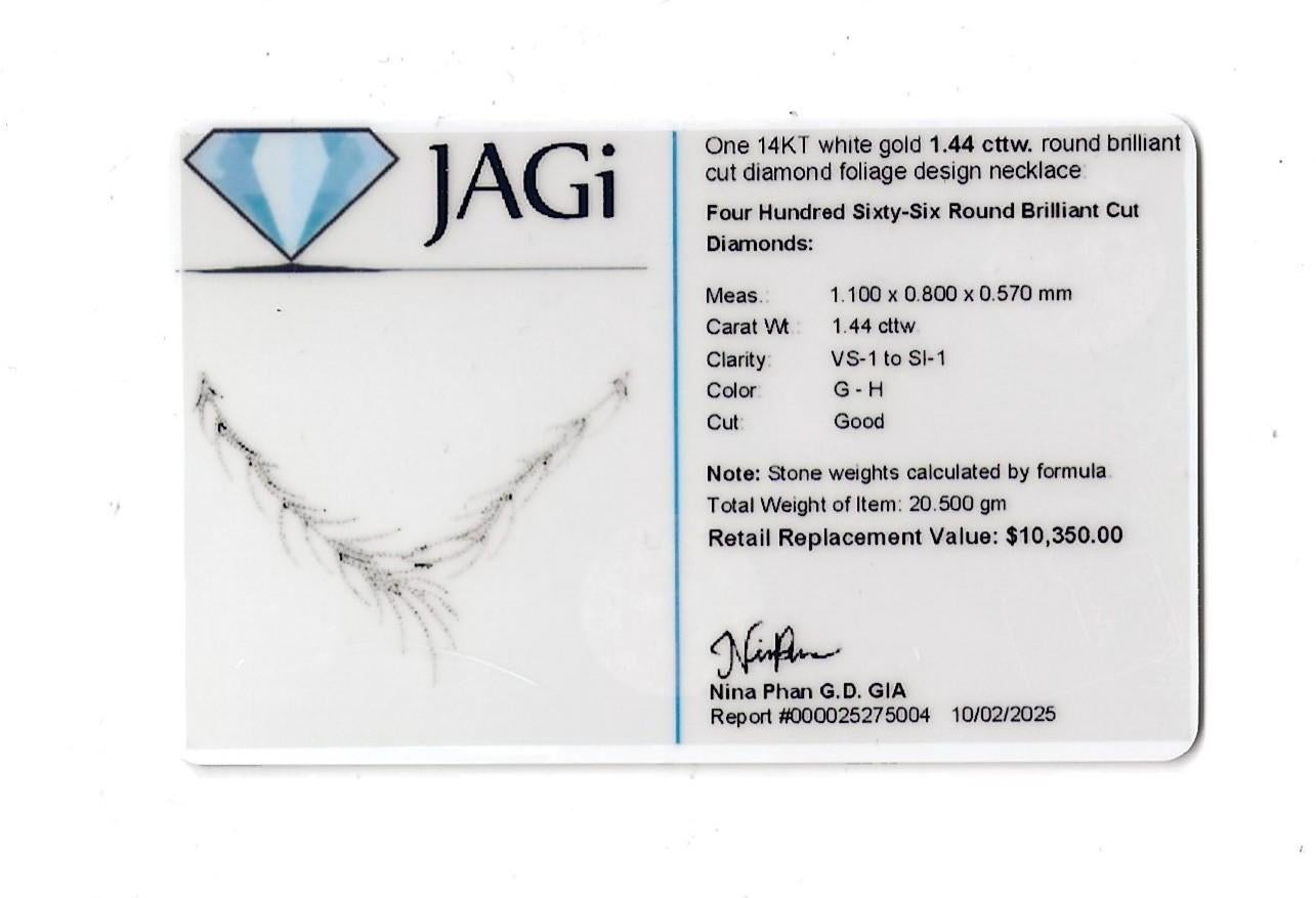 Wispy Pavé Diamond Botanical Motif Bib Necklace in 14 Karat White Gold For Sale 4