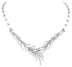 Wispy Pavé Diamond Botanical Motif Bib Necklace in 14 Karat White Gold