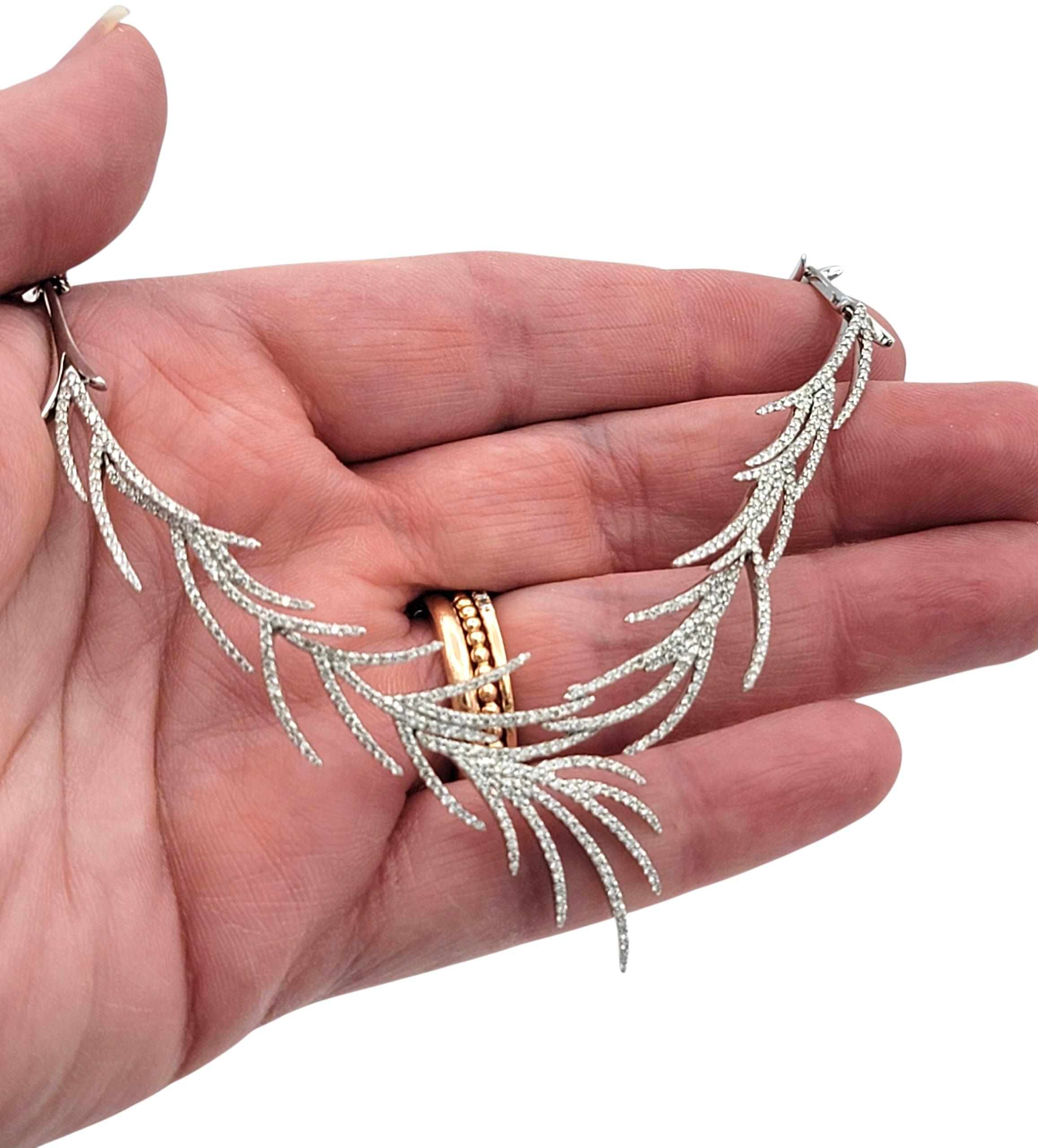 Wispy Pavé Diamond Botanical Motif Bib Necklace in 14 Karat White Gold For Sale 2