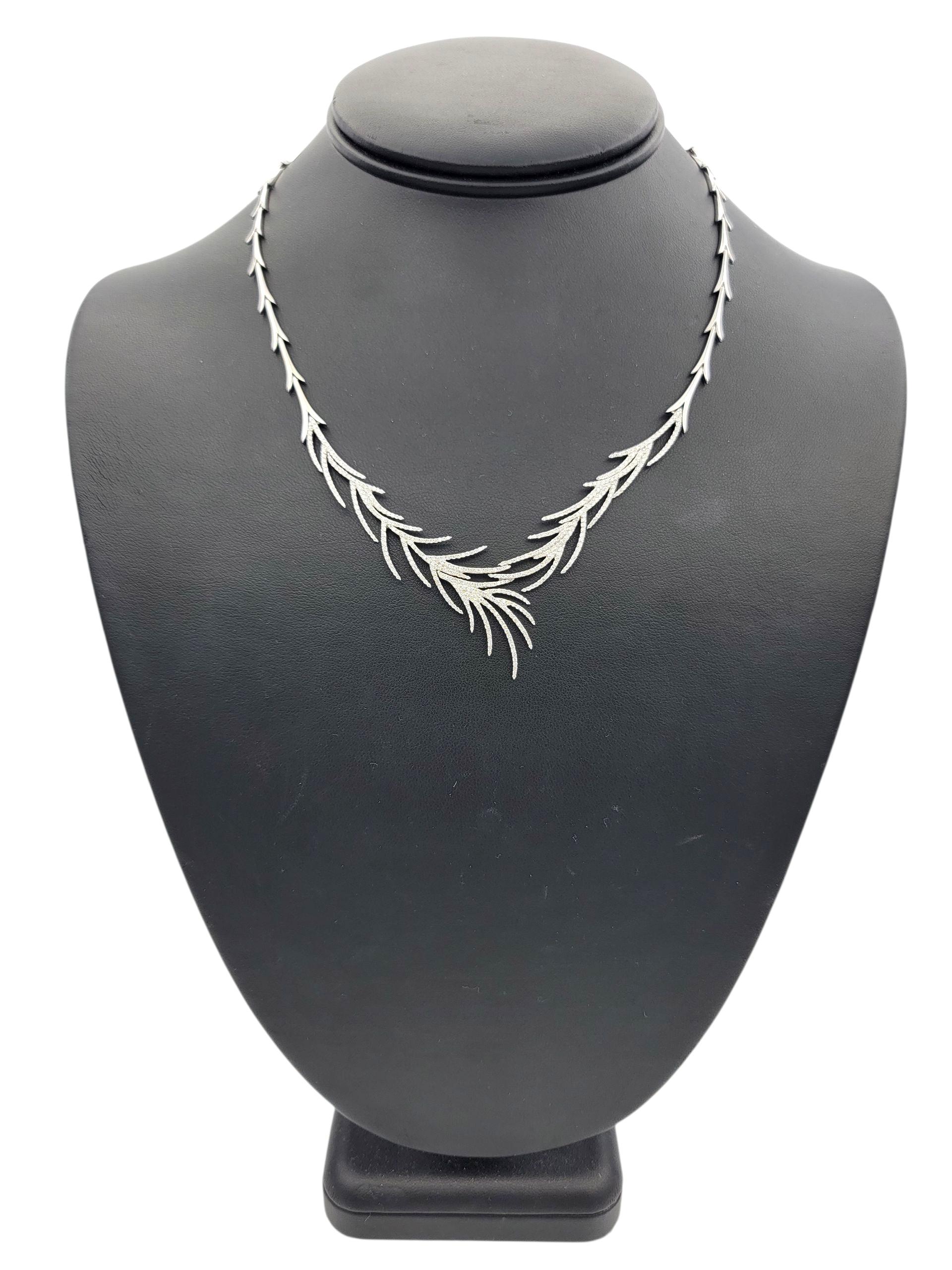 Wispy Pavé Diamond Botanical Motif Bib Necklace in 14 Karat White Gold For Sale 3