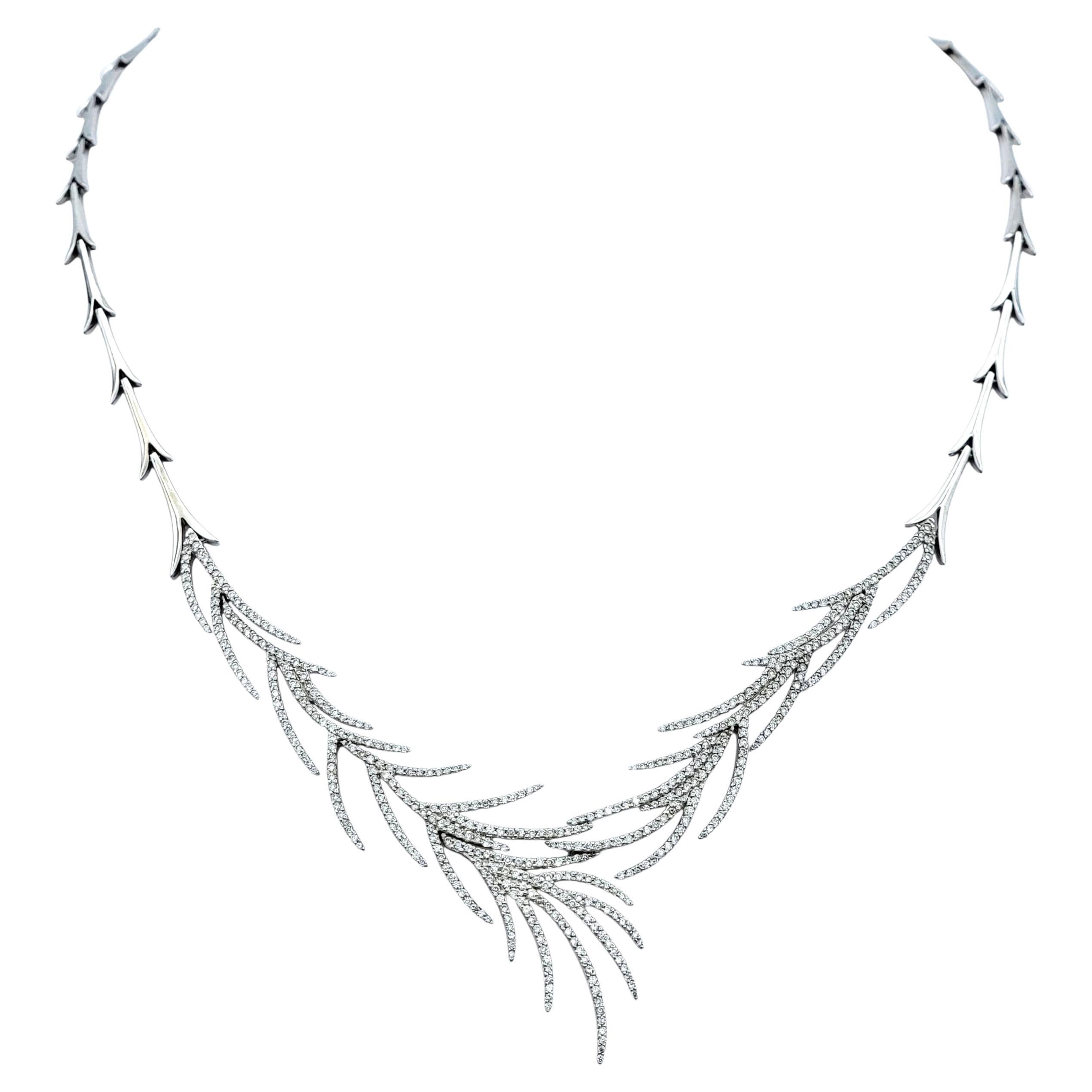 Wispy Pavé Diamond Botanical Motif Bib Necklace in 14 Karat White Gold For Sale