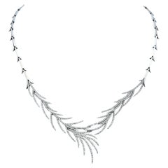 Wispy Pavé Diamond Botanical Motif Bib Necklace in 14 Karat White Gold