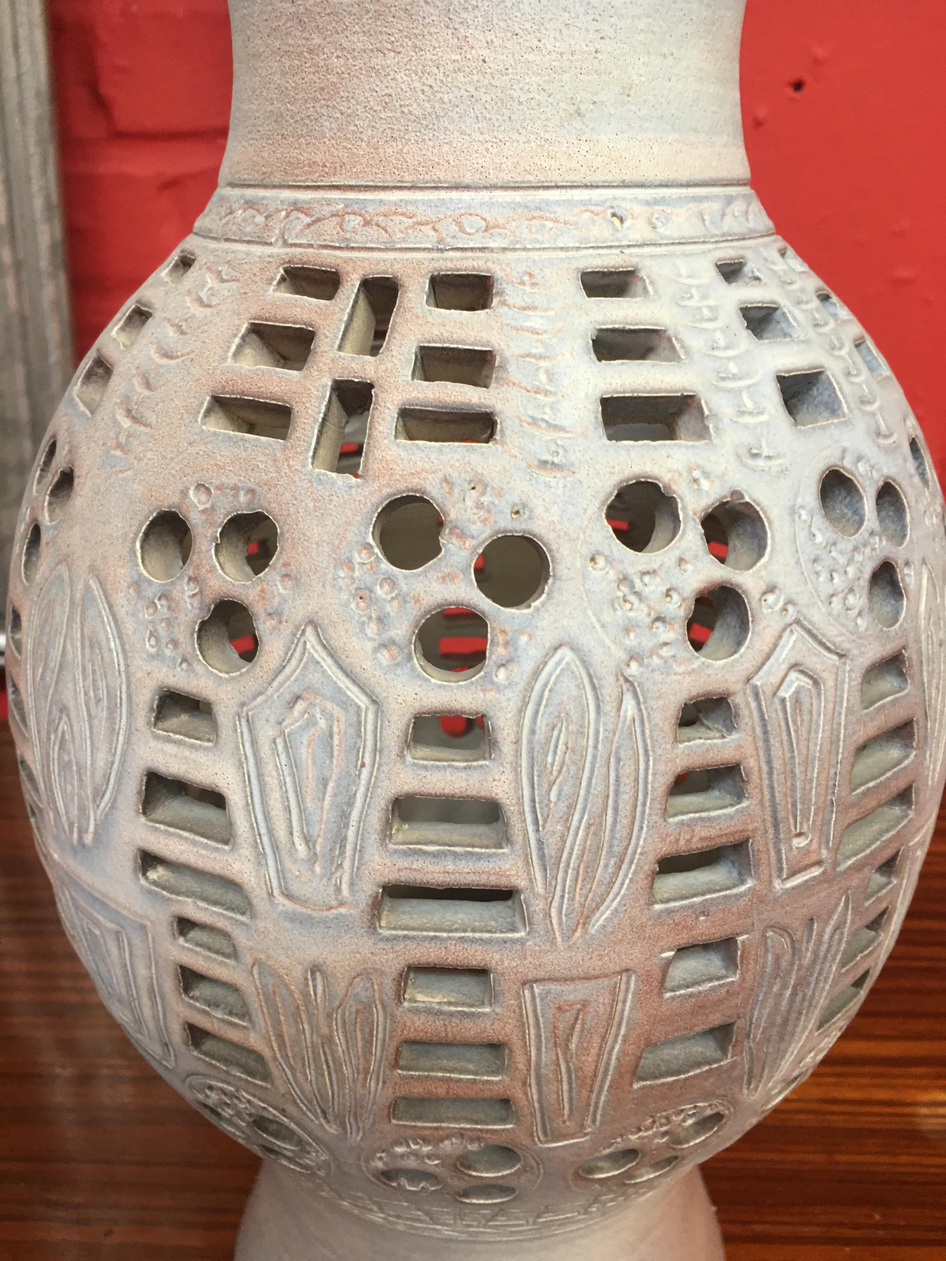 Grès Abbaye de Wisques, 2 lampes en grès émaillé vers 1960 en vente