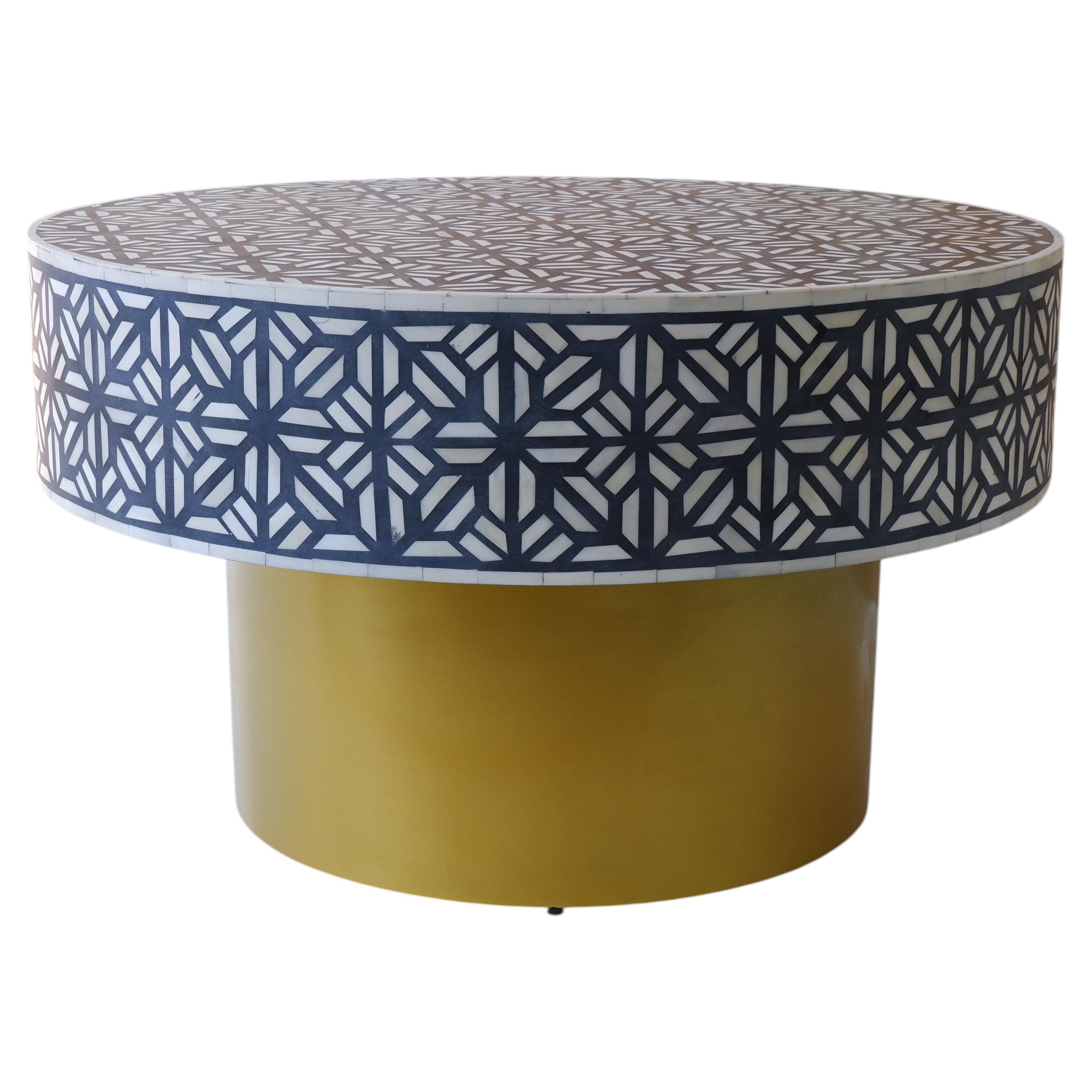 Wisteria Black Bone Inlay Square Coffee Table, Nickel Legs by House of Jaipur For Sale