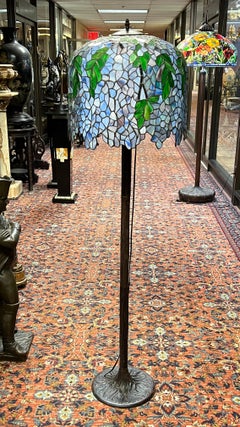 Wisteria Stained Glass and Bronze Floor Lamp After Louis Comfort Tiffany