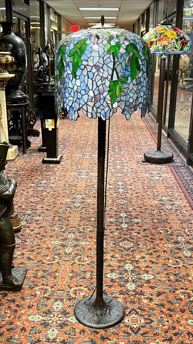 Wisteria Stained Glass and Bronze Floor Lamp After Louis Comfort