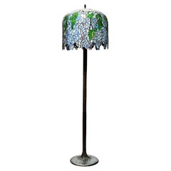 Wisteria Stained Glass and Bronze Floor Lamp After Louis Comfort Tiffany