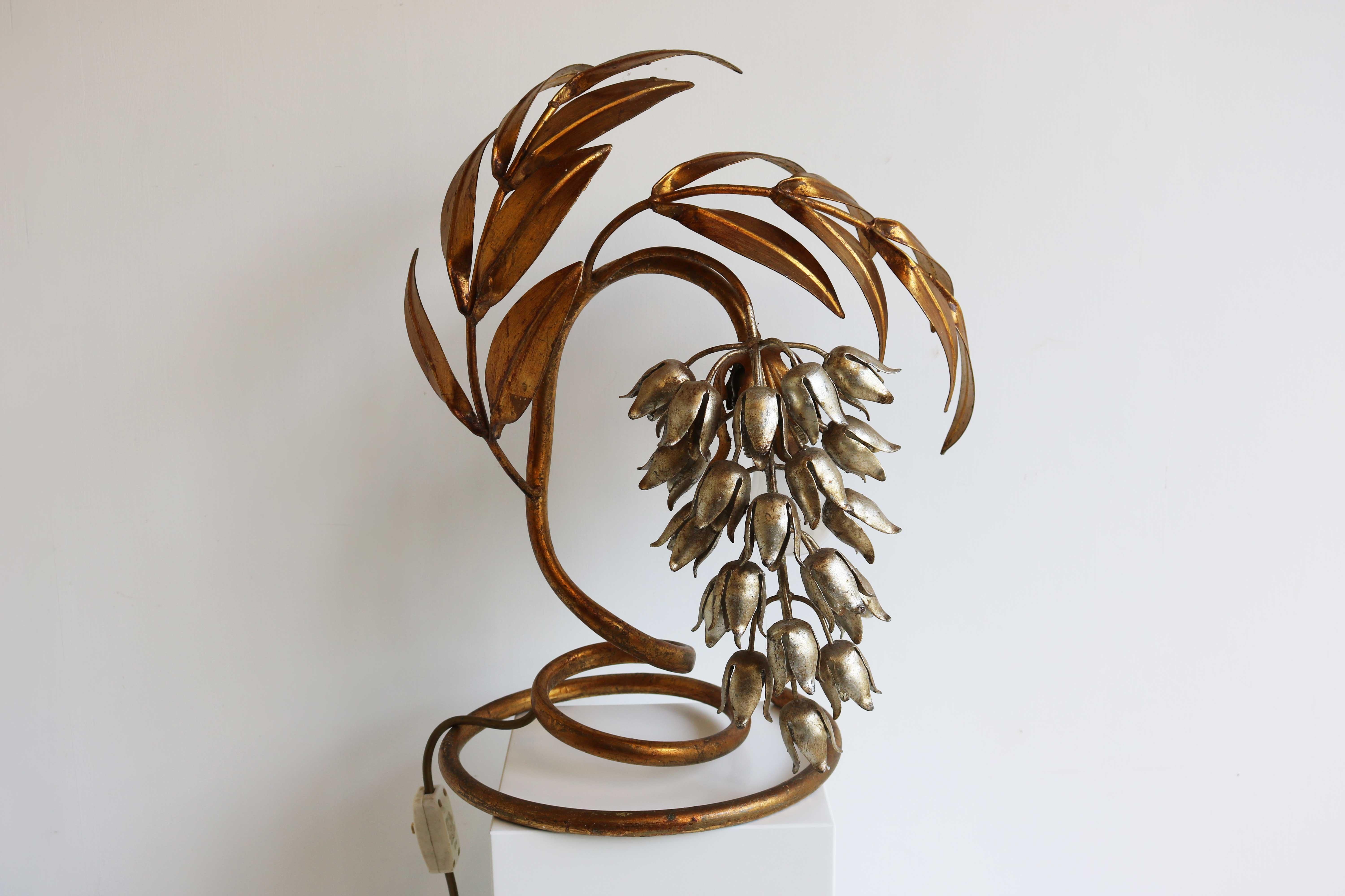 Gold Plate Wisteria Table Lamp, Regency Gilt Table Light by Hans Kögl, Germany, 1970s For Sale