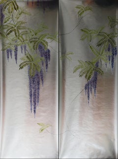 Wisteria Wallpaper Hand Painted Wallpaper on Silver Metallic Panel
